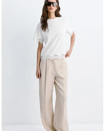 Tricou cu broderie Anglaise, Alb optic