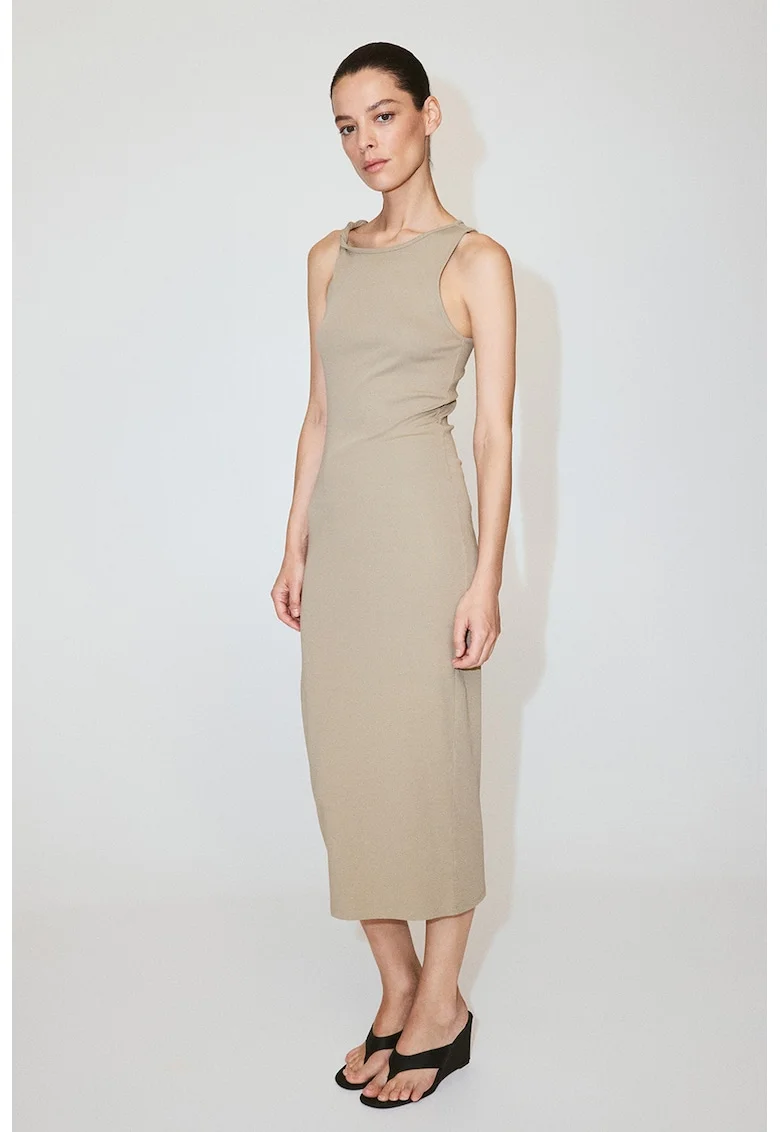 Rochie lunga cu bareta rasucita, Maro inchis,