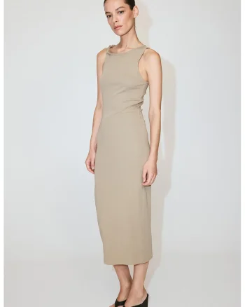 Rochie lunga cu bareta rasucita, Maro inchis,