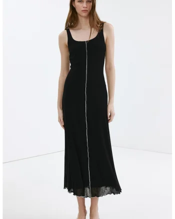 Rochie maxi vaporoasa cu cusaturi contrastante, Negru