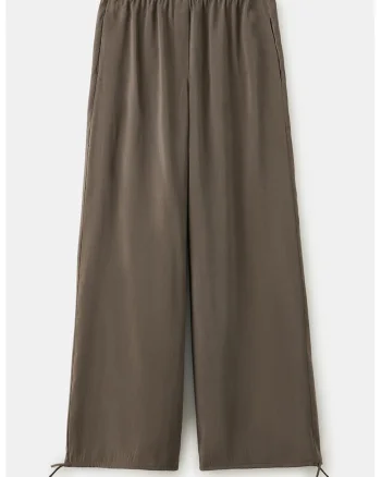 Pantaloni ampli din amestec de modal cu terminatii ajustabile, Maro taupe inchis
