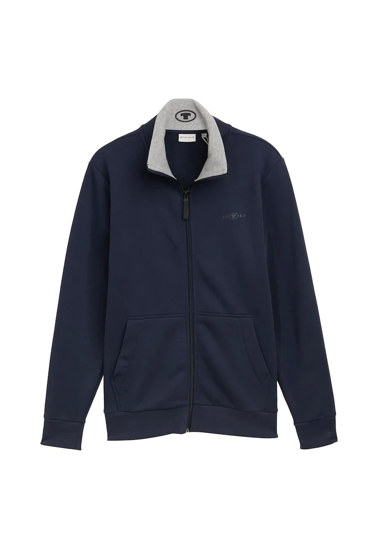 Bluza de trening cu croiala regular-fit, guler mediu si fermoar, Albastru