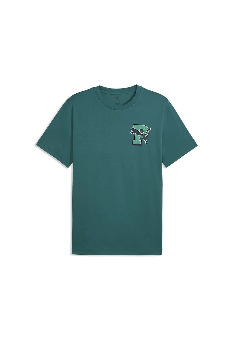 Tricou din bumbac cu imprimeu logo pe partea din spate, Verde aquamarin/Verde persan