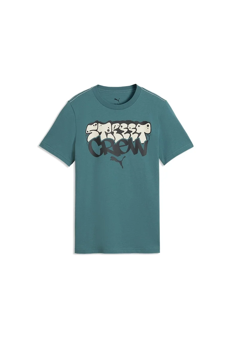 Tricou din bumbac cu imprimeu grafic, Alb/Negru/Albastru petrol