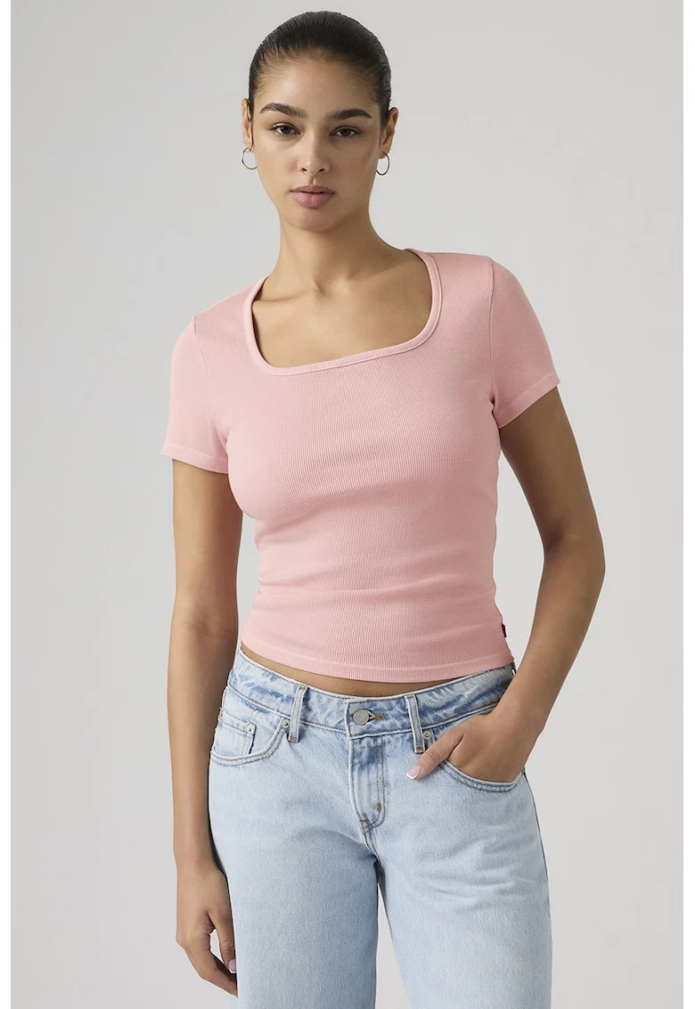 Tricou crop Essential, Roz pastel