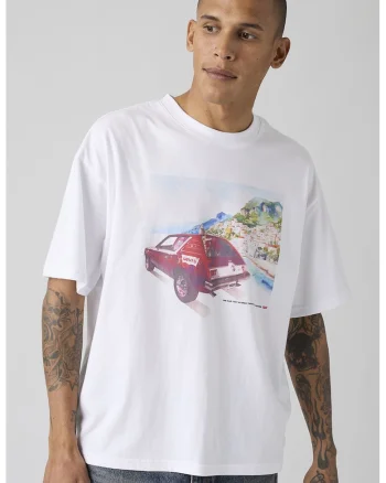 Tricou cu decolteu la baza gatului si imrimeu grafic, Albastru pastel/Roz pastel/Alb optic