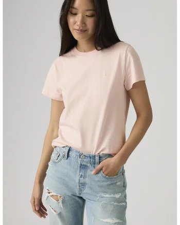 Tricou din bumbac cu decolteu la baza gatului, Roz pastel