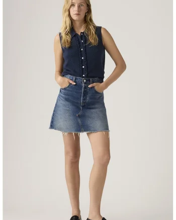 Fusta din denim cu aspect decolorat, Albastru inchis
