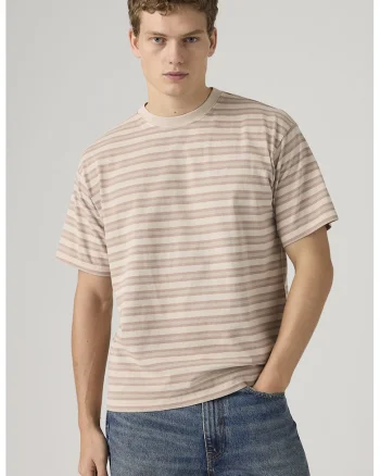 Tricou cu decolteu la baza gatului si dungi, Roz prafuit