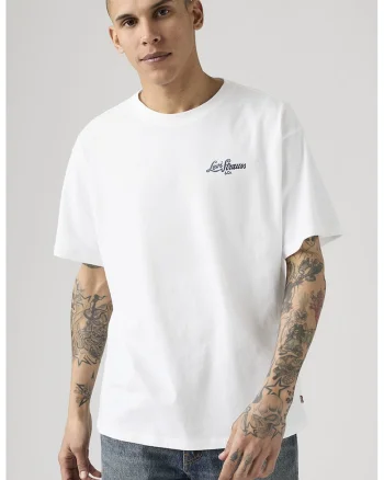 Tricou din bumbac cu imprimeu pe partea din spate, Alb optic/Bleumarin