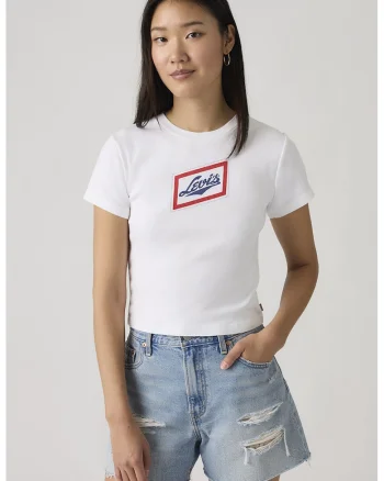 Tricou crop cu imprimeu logo, Alb optic