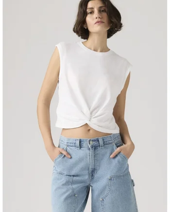 Tricou crop din bumbac, Alb optic