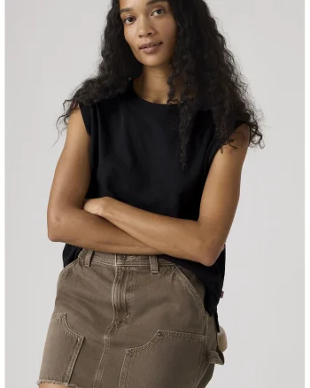 Tricou cu decolteu la baza gatului, fara maneci Boxy, Negru