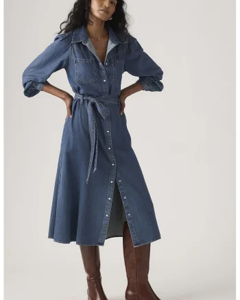 Rochie-camasa din denim, Albastru inchis