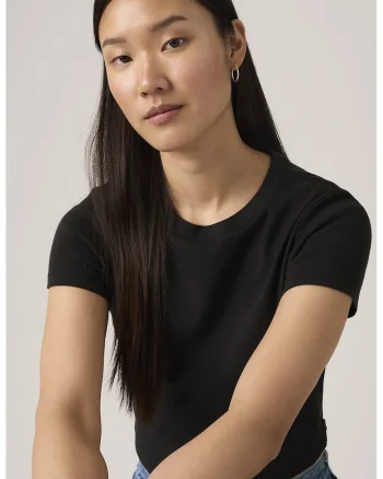 Tricou crop cu decolteu la baza gatului Essential, Negru stins