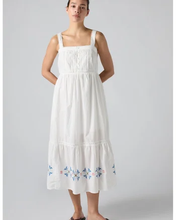 Rochie midi din bumbac cu croiala evazata, Alb murdar