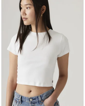 Tricou crop cu decolteu la baza gatului Essential, Alb optic