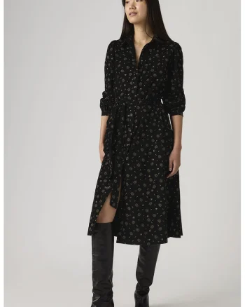 Rochie cu maneci lungi si imprimeu, Negru