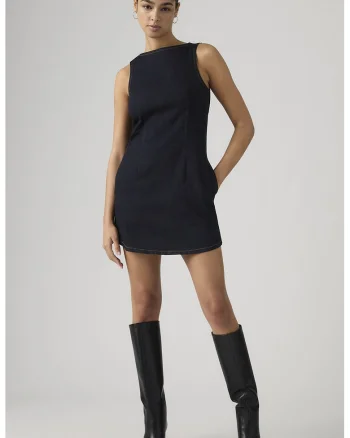Rochie mini din denim cu decolteu barcuta, Negru