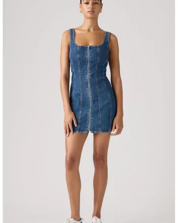 Rochie din denim cu cusaturii accentuate, Albastru inchis