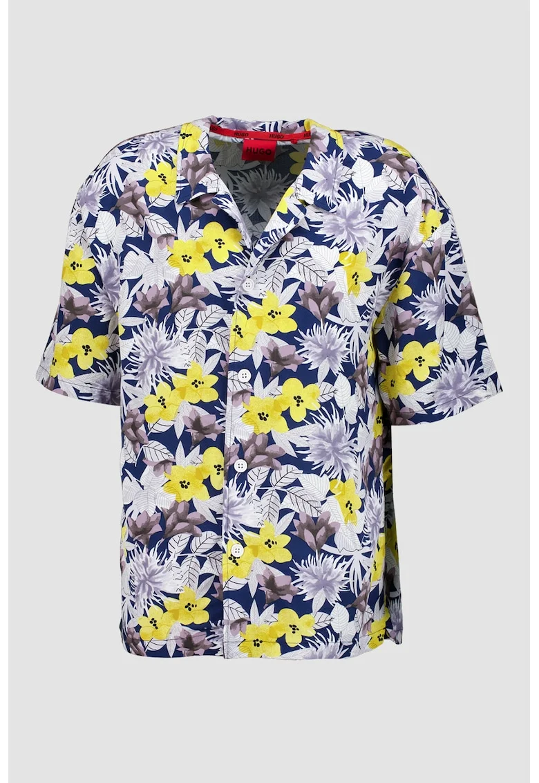 Camasa relaxed-fit cu model floral, Galben/Lila/Bleumarin