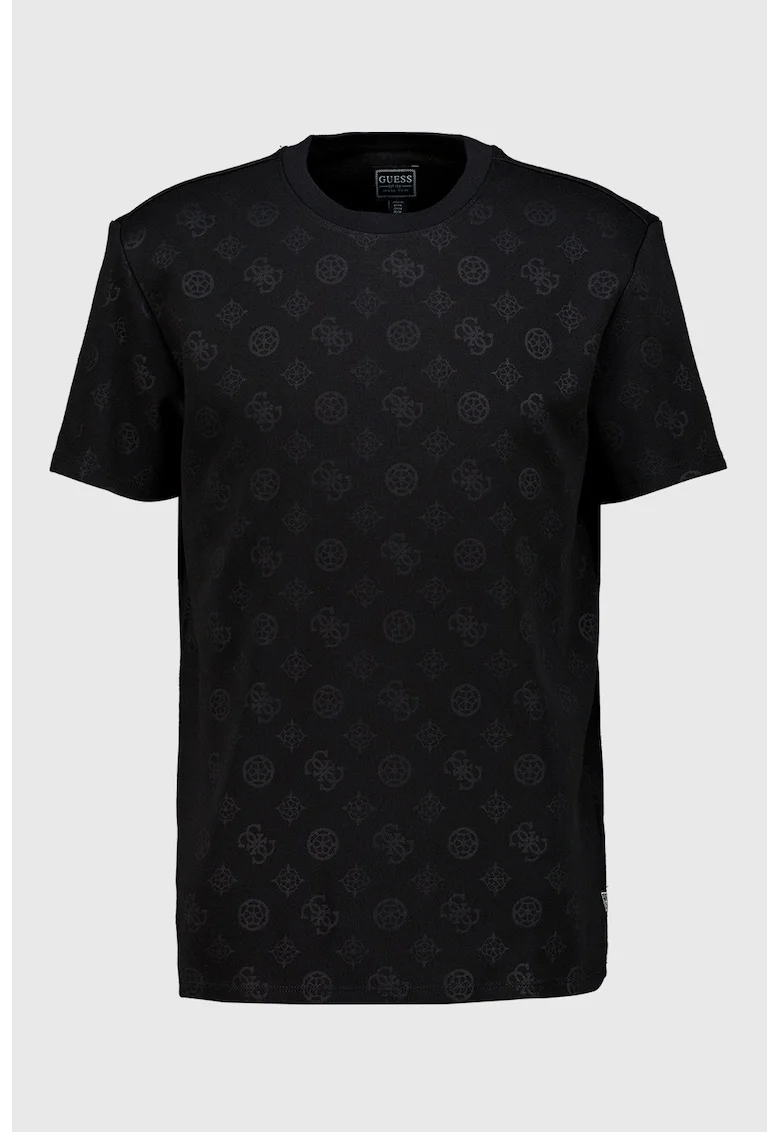 Tricou cu decolteu la baza gatului si monograma, Negru