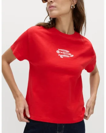 Tricou de bumbac cu decolteu la baza gatului, Rosu vermillion
