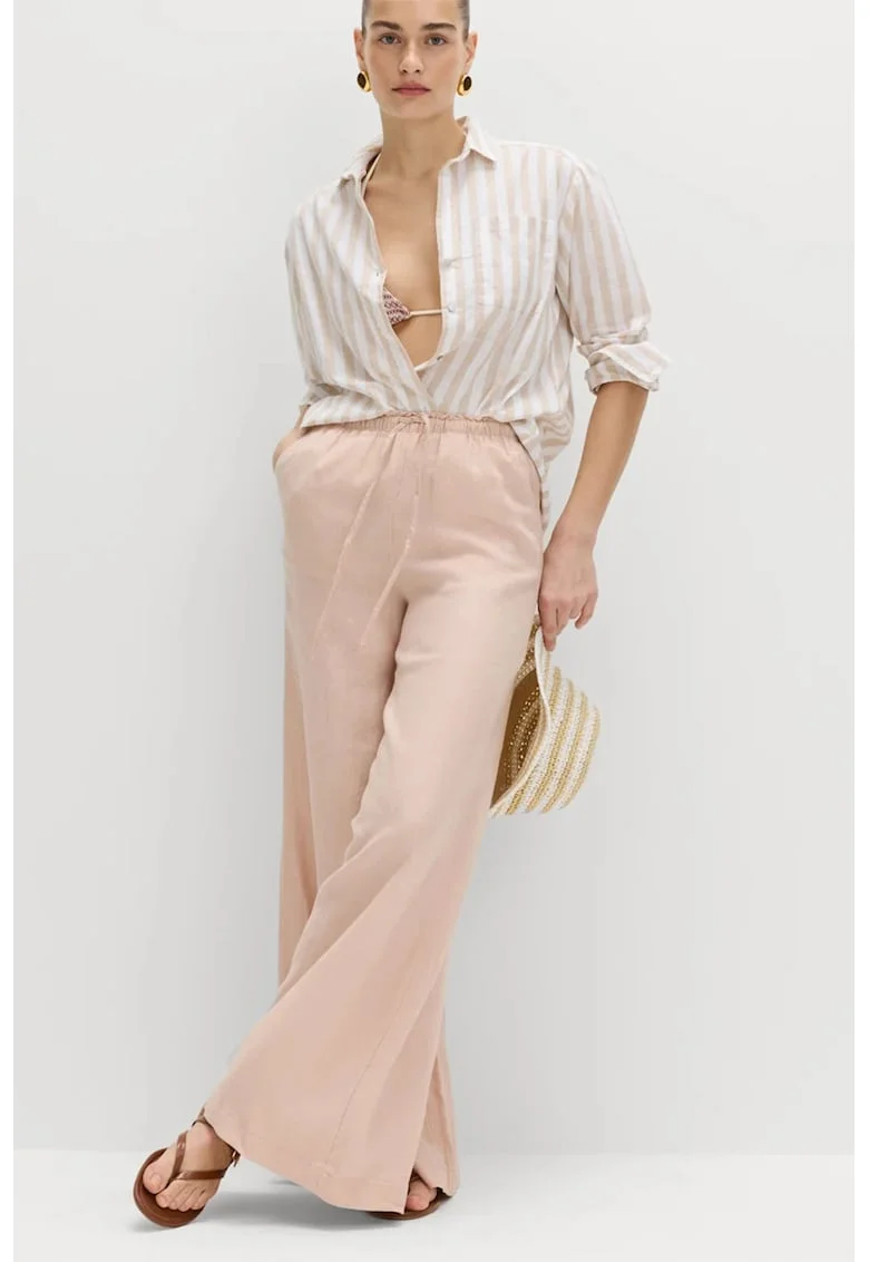 Pantaloni din in cu croiala ampla, Nude rose
