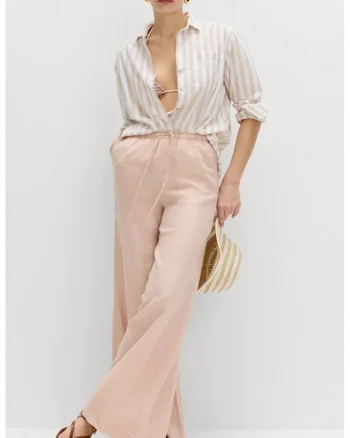 Pantaloni din in cu croiala ampla, Nude rose