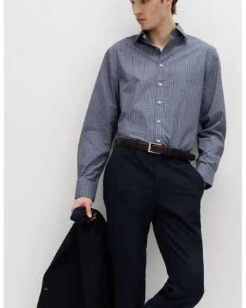 Camasa din amestec de bumbac cu model, Alb/Bleumarin