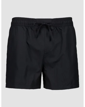 Pantaloni scurti de baie cu model uni si talie ajustabila, Negru