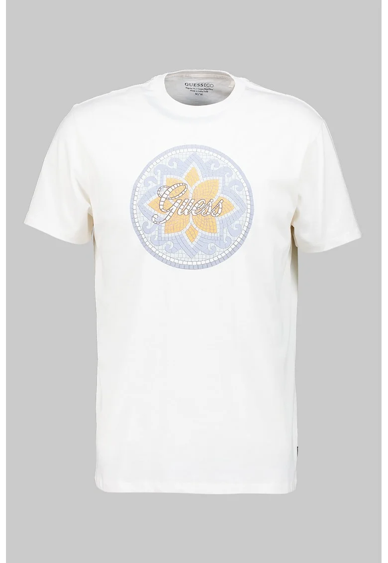 Tricou din bumbac cu imprimeu logo, Alb/Albastru