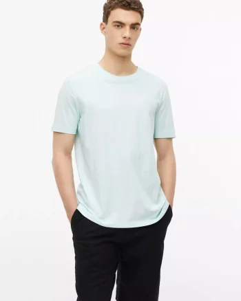 Tricou barbati, din bumbac, la baza gatului, Regular fit, Turcoaz deschis, Turcoaz deschis