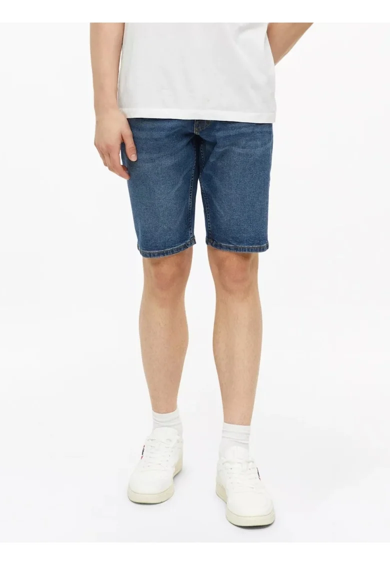 Pantaloni scurti de blug barbati, din bumbac, cu talie medie, Regular fit, Albastru,