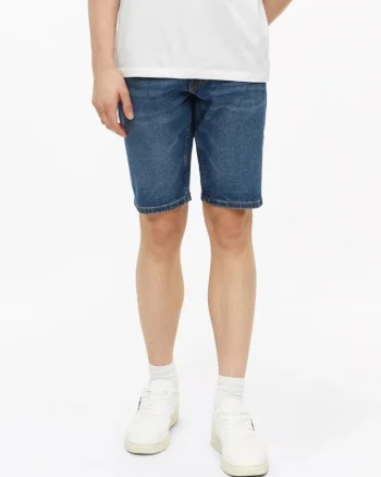 Pantaloni scurti de blug barbati, din bumbac, cu talie medie, Regular fit, Albastru,