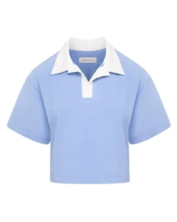Tricou crop cu guler polo Goia, Albastru