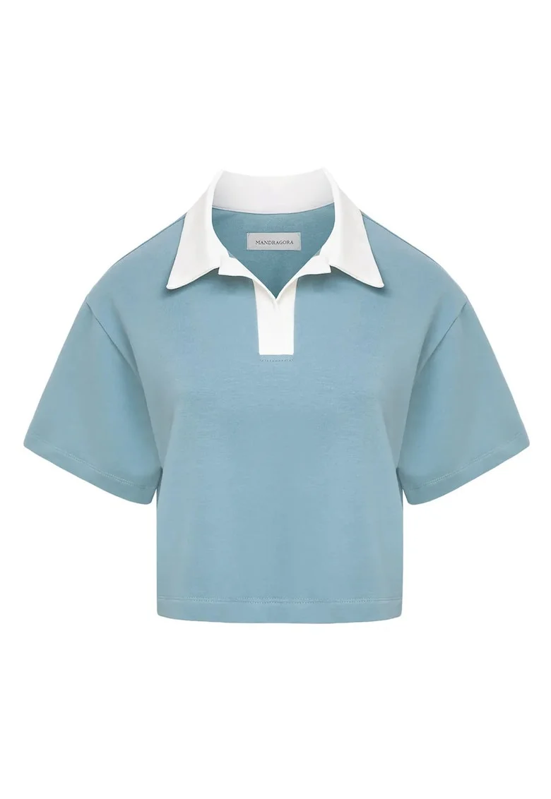 Tricou crop cu guler polo Goia, Verde