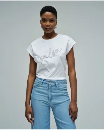 Tricou din bumbac cu margele