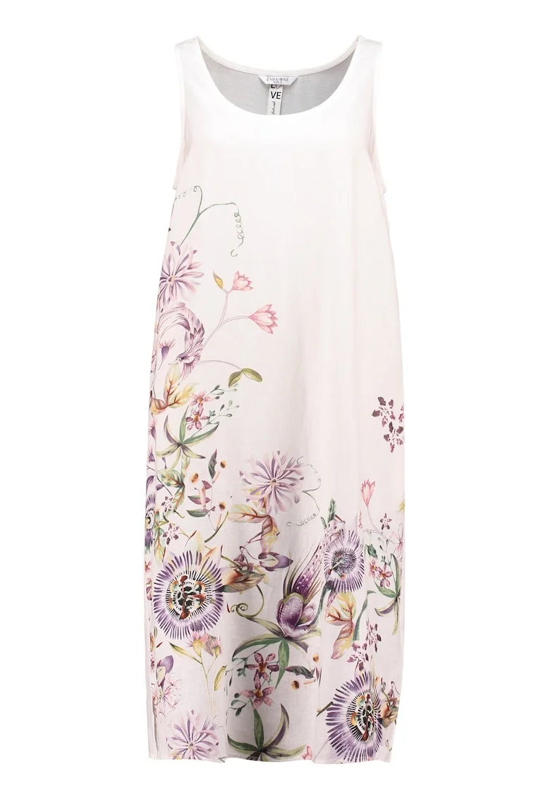 Rochie cu imprimeu floral din amestec de in si bumbac