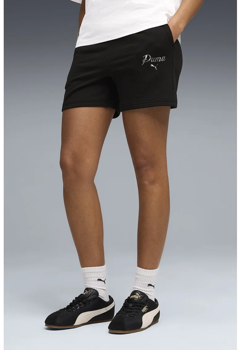 Pantaloni scurti din amestec de bumbac cu logo Alpine, Maro inchis/Gri deschis