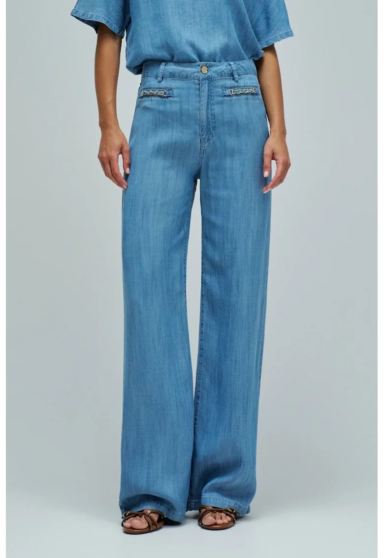 Blugi cu talie inalta din lyocell si croiala ampla