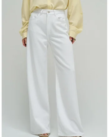 Jeans uni cu croiala ampla din amestec de lyocell