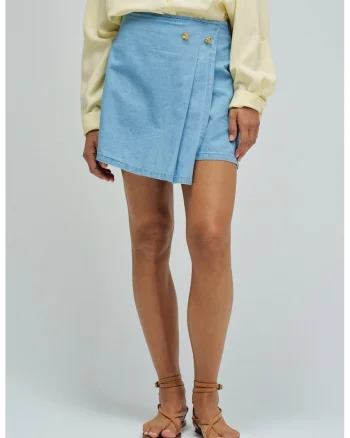 Fusta-pantalon scurta din amestec de in
