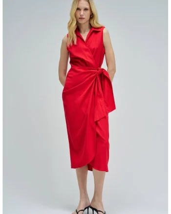 Rochie midi din amestec de in cu aspect petrecut