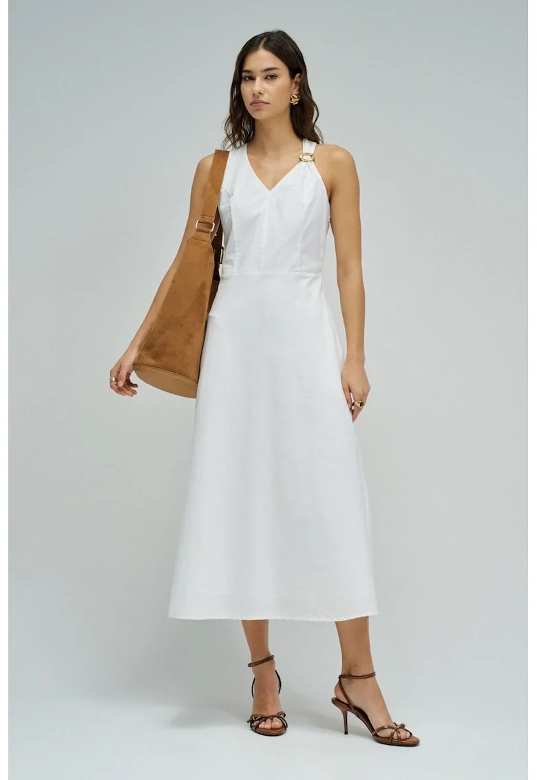Rochie midi din amestec de in cu buzunare laterale