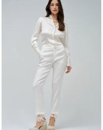 Pantaloni chino uni din amestec de in