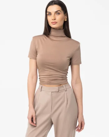 Bluza slim fit cu maneca scurta Ablo, Bej