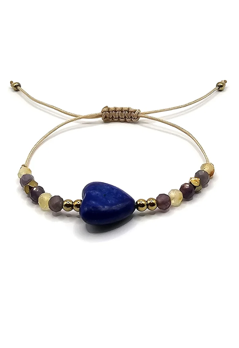 Bratara handmade, ajustabila, zodia Fecioara,  pietre semipretioase Citrin, Ametist, Hematit, si Lapis Lazuli, bej