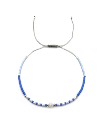 Bratara de glezna, handmade, din argint 925,  ajustabila, margele Miyuki si Piatra lunii, multicolor