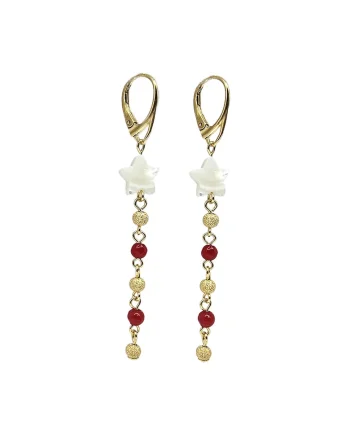 Cercei handmade, din argint 925 placat cu aur 24k,  pietre semipretioase jad si sidef, multicolor